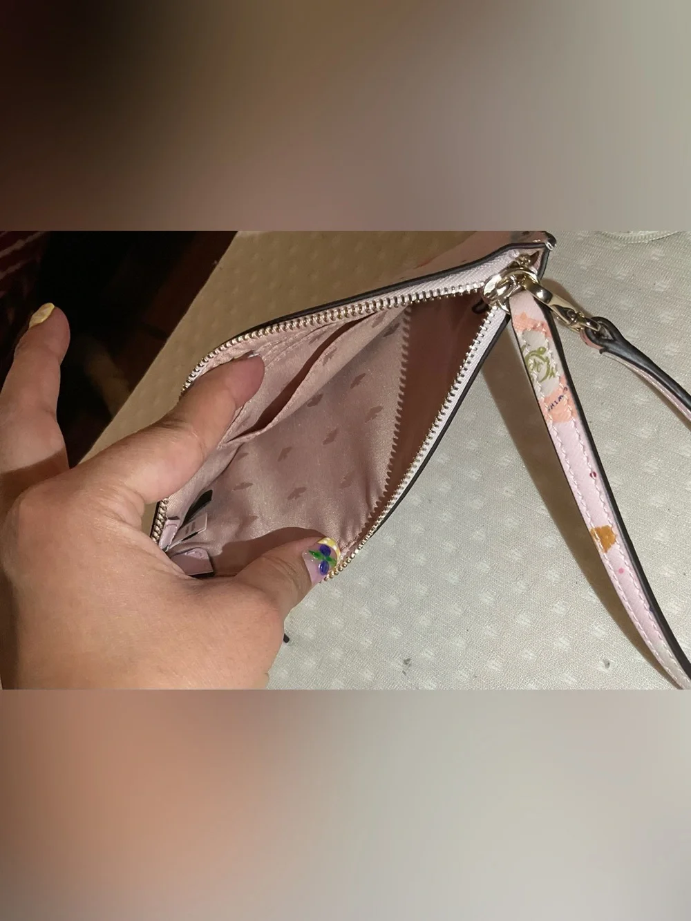 kate spade Pink Champagne Bottle Print Wristlet